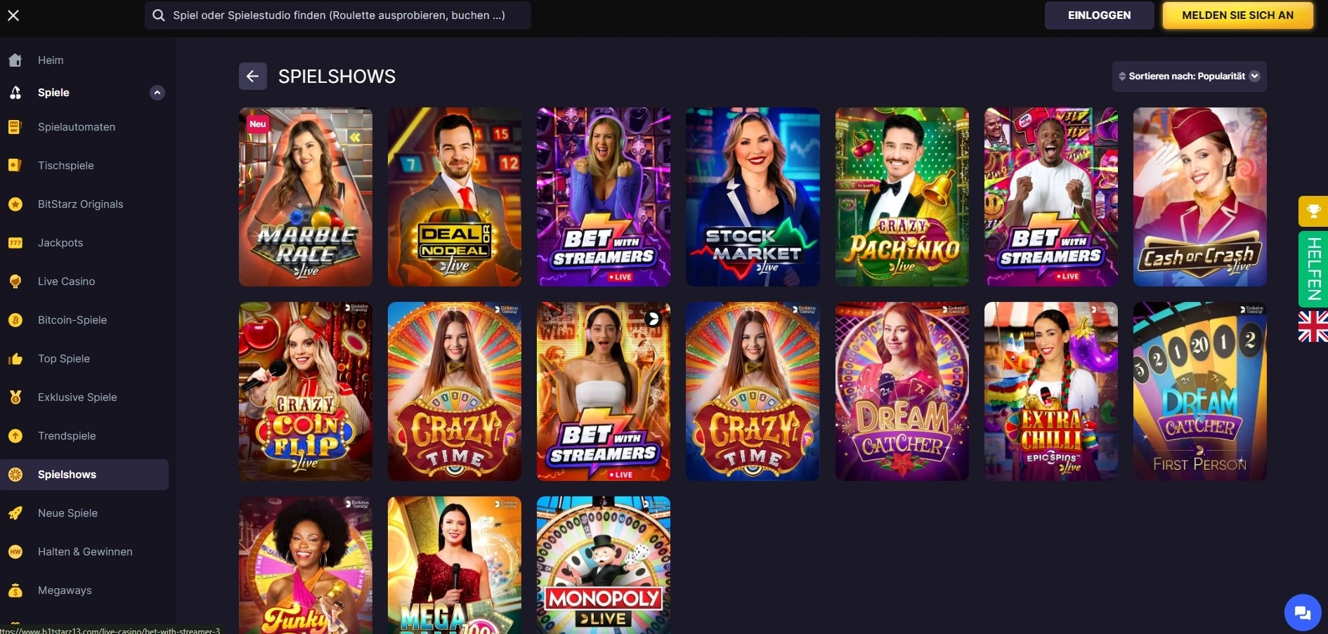 Live-Showspiele und Unterhaltung im Bitstarz Casino genießen